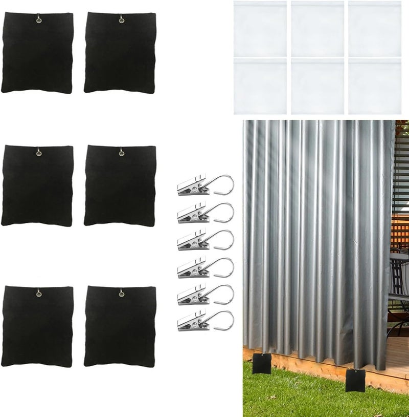 Bresanon 6 Pack Outdoor Curtain Weighted Blocks, 15 oz Outdoor Curtain Sandbag Weighted Bags, Curtain Bottom Weighted Bag Retainer Clips for Outdoor Curtains Gazebo Tent Tablecloths - Image 1